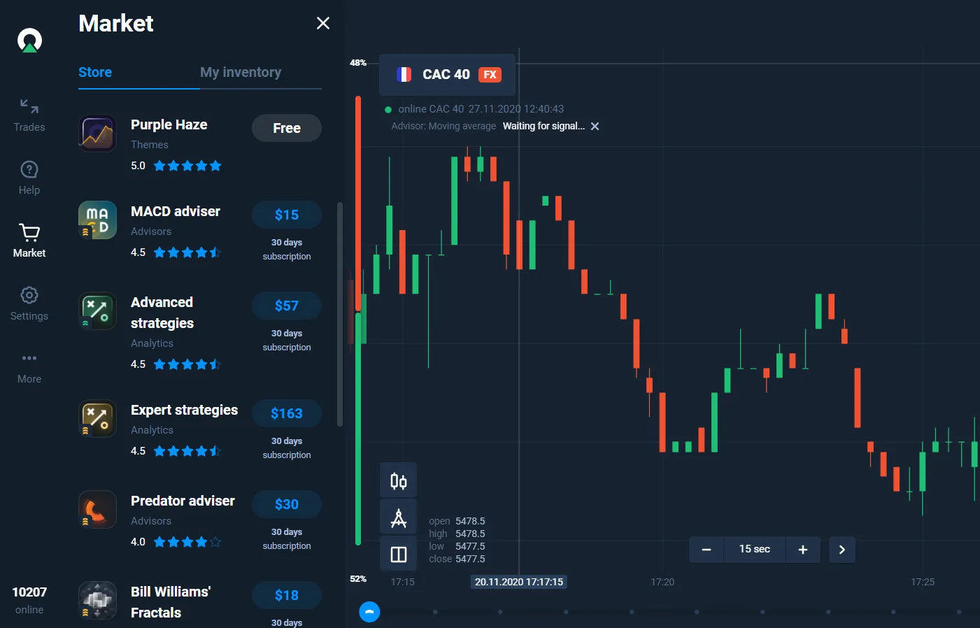 Olymp Trade-style market and trading interface reference